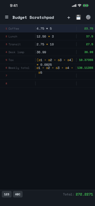 Easy Note Calc app screenshot
