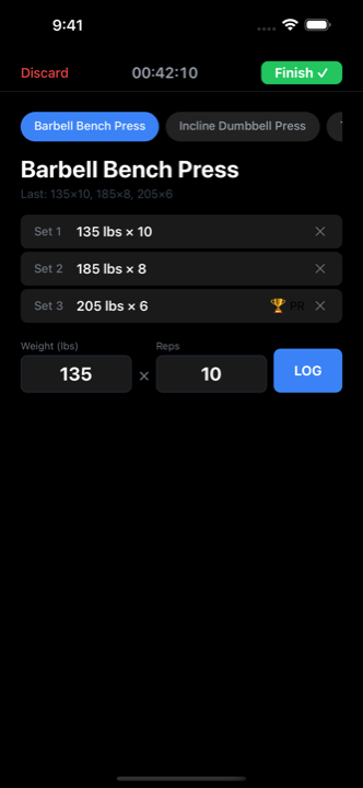 My Gym Tracker app screenshot