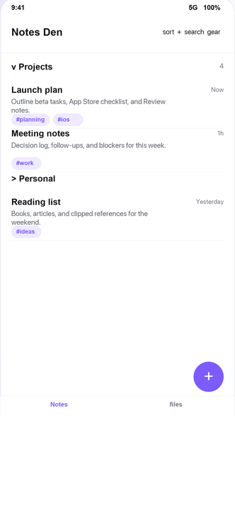Notes Den app screenshot